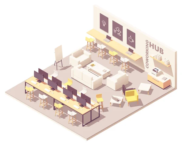 Vector de coworking izometric spațiu deschis — Vector de stoc