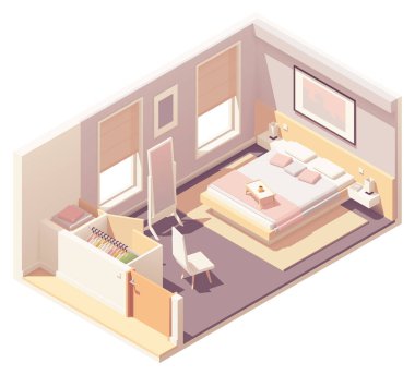 Vektör izometrik yatak odası ve gardırop