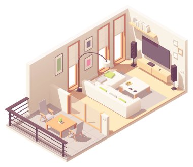 Vector isometric living room with balcony clipart