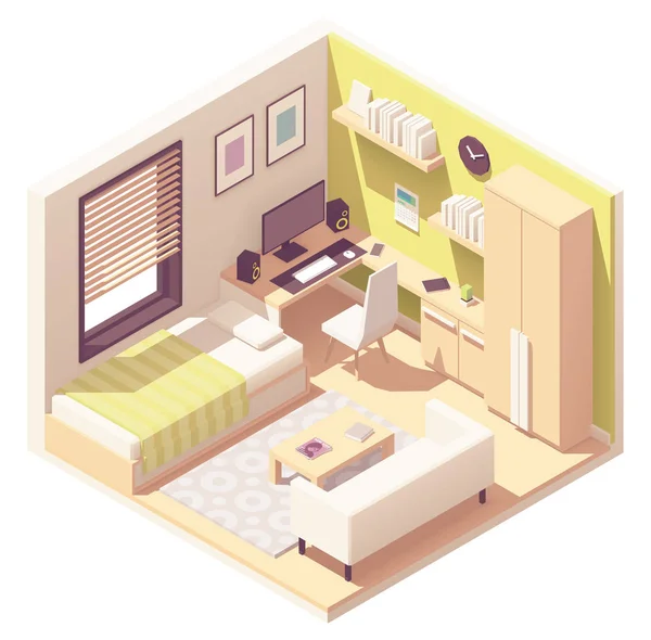 Vector isometric teenager or student room — Stock Vector