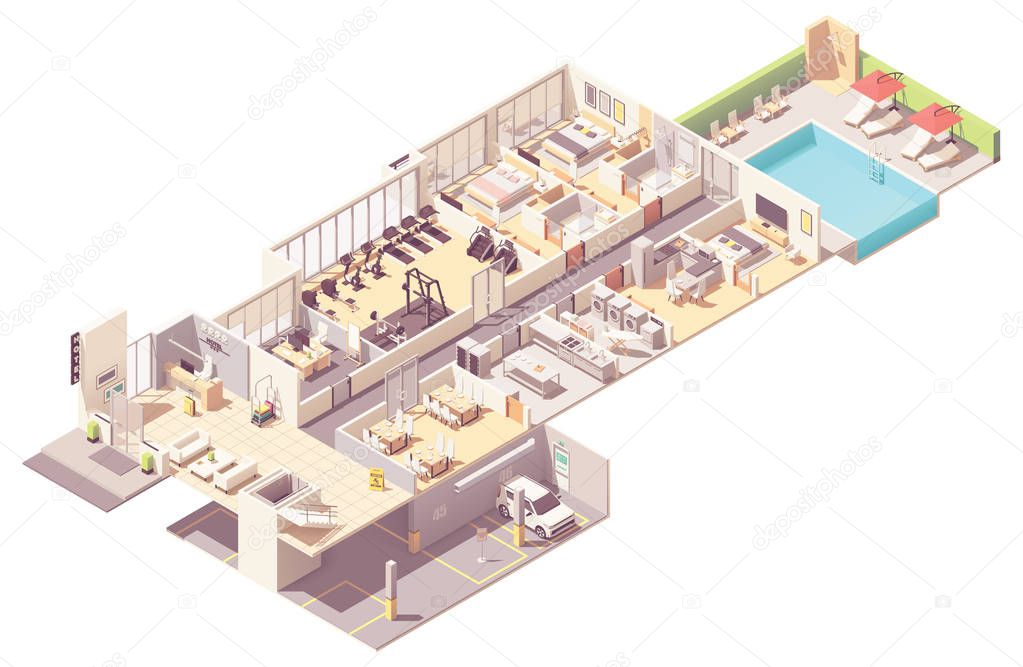 Vector isometric hotel interior