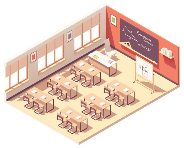 Vector isometric school mathematics classroom — Stock Vector