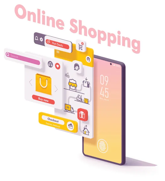 Vector conceito de aplicativo de compras on-line móvel —  Vetores de Stock