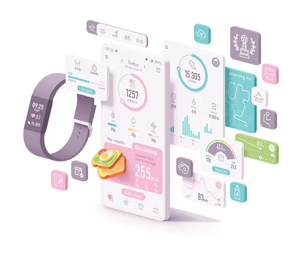 Vector fitness en dieet app concept — Stockvector