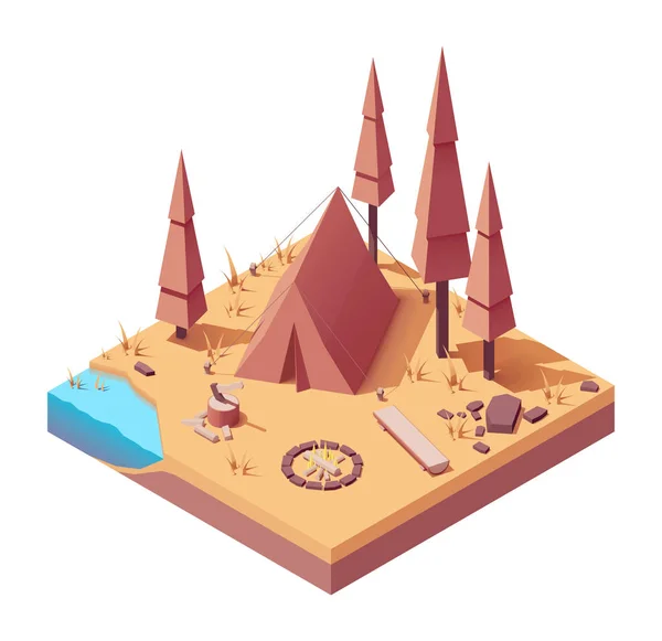 Vektor isometric campsite di musim gugur - Stok Vektor