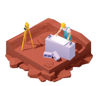 Jeodezik çalışmalar üzerinde çalışan Isometric arazi mühendisi