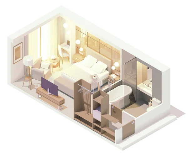 Vecteur isométrique chambre d'hôtel intérieur — Image vectorielle