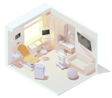 Vector isometric labor and delivery room clipart