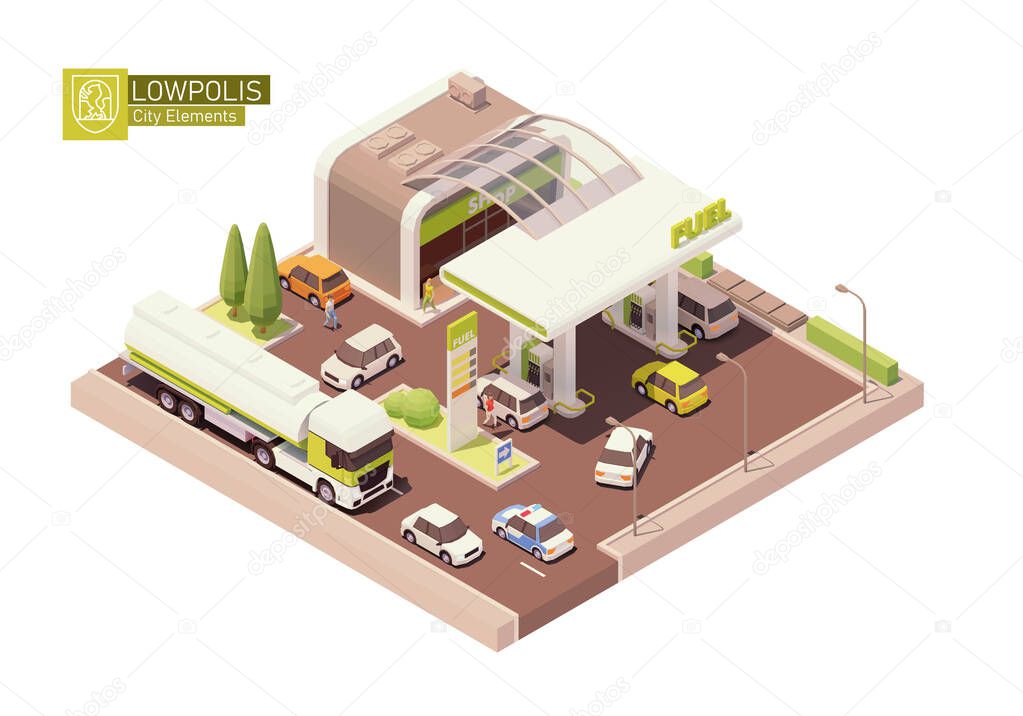 Vector isometric gas station