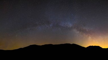 dağ zinciri siluet bir Samanyolu altında
