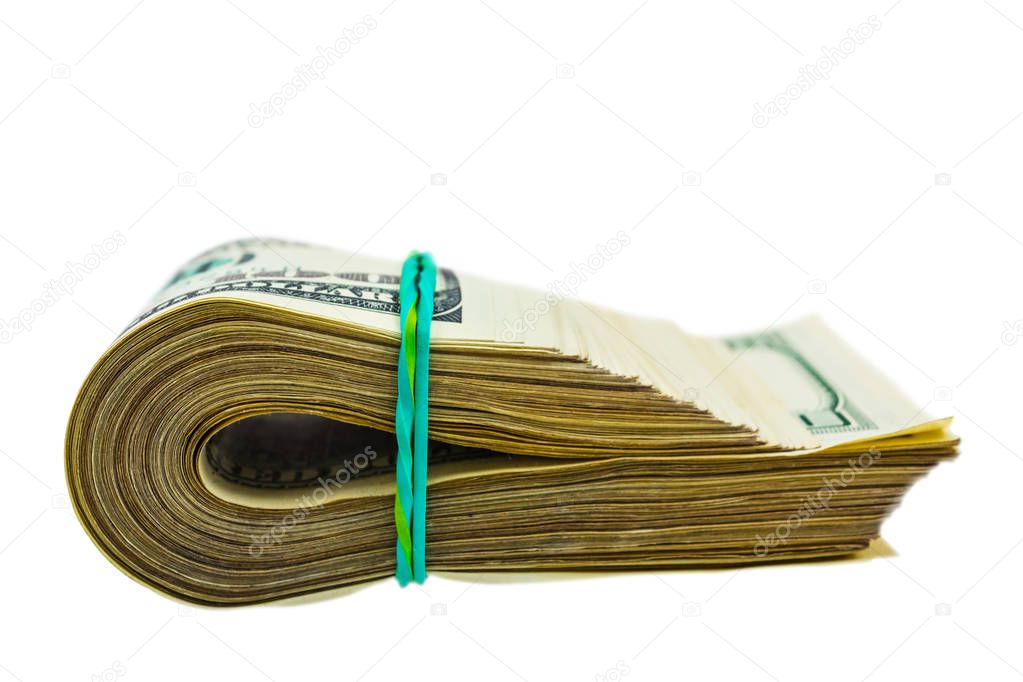 pack of US dollars on a white background