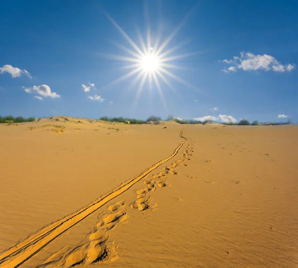 Heta Sandig Öken Gnistrande Sol — Stockfoto