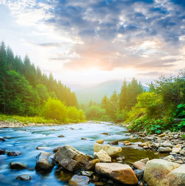 River Flow Mountain Sunset — Stock Photo, Image