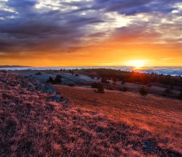 Doğal Arka Plan Akşam Gün Batımını Plato Dağ — Stok fotoğraf