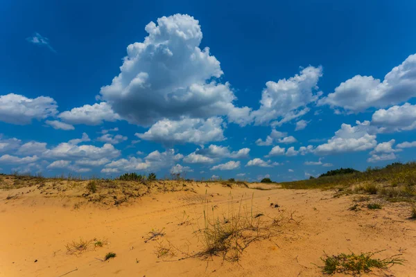 Hete Zomer Zand Woestijn Onder Een Bewolkte Hemel — Stockfoto