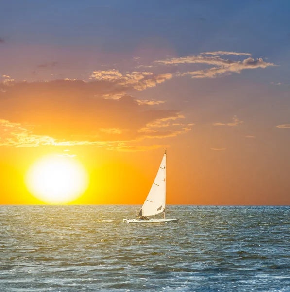 Sail Yacht Bland Ett Hav Solnedgången — Stockfoto