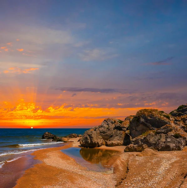 Beautiful Sandy Sea Bay Sunset — Stock Photo, Image