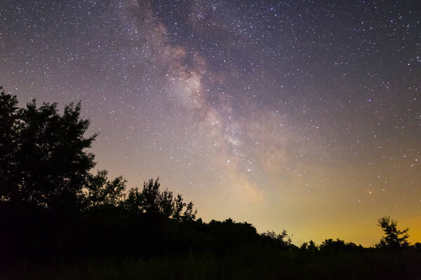 молочный путь над ночным лесом
