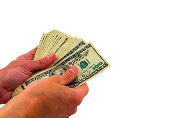 Pessoas Seguram Pacote Dólares Nas Mãos — Fotografia de Stock