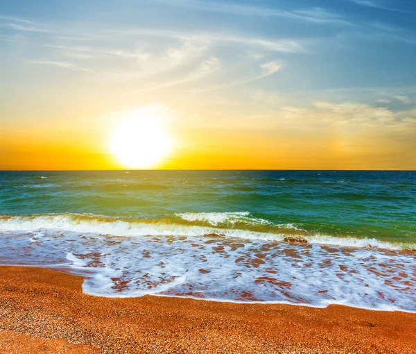 Pláže Písečné Moře Při Západu Slunce — Stock fotografie