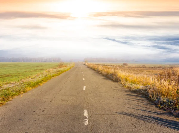 Route Asphaltée Vide Coucher Soleil — Photo