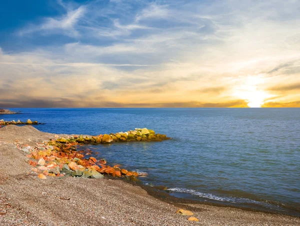 Tyst Hav Bay Solnedgången — Stockfoto