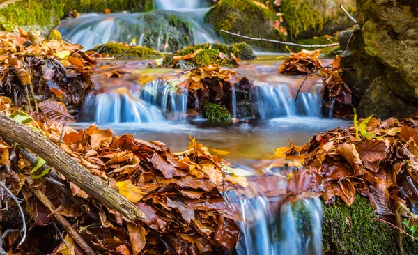 Closeup Řítí Horská Řeka Podzimní Scény — Stock fotografie