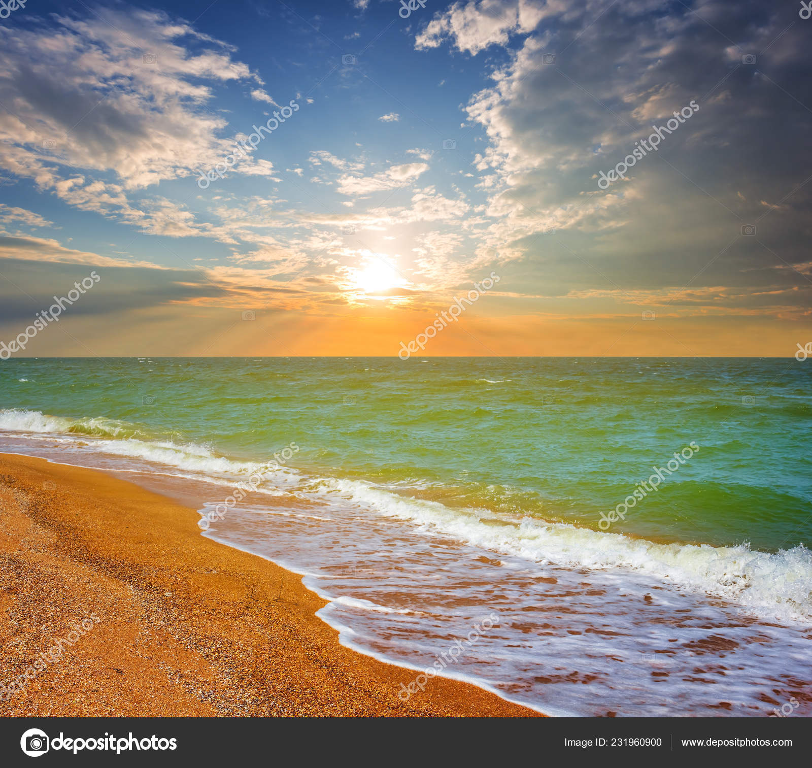 Beautiful Summer Sea Beach Scene Sunset — Stock Photo © york_76 #231960900, image size:1600x1513