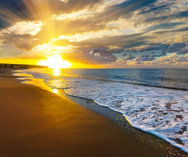 Sand Sea Bay Solnedgången — Stockfoto