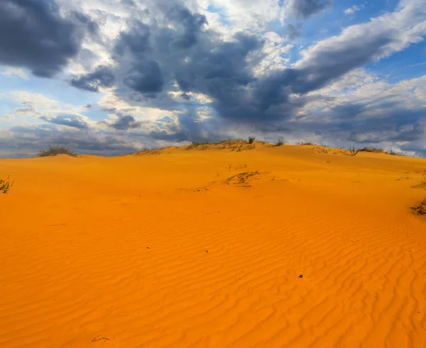 多云天空下的沙质沙漠景观 — 图库照片