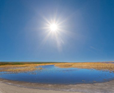 bir yaz ışıltı güneş altında küçük mavi göl