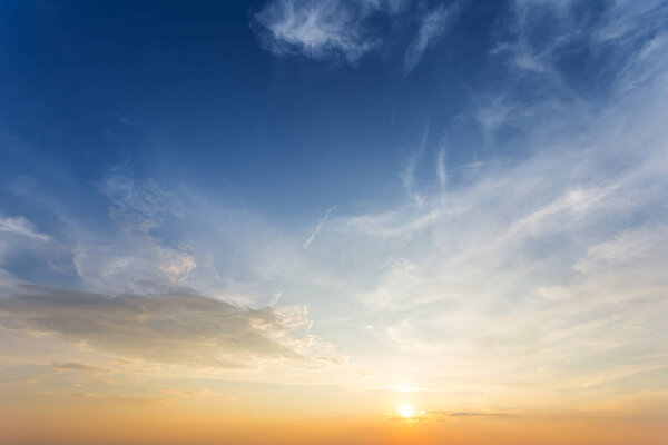 beautiful evening sky with low sun, natural sunset background