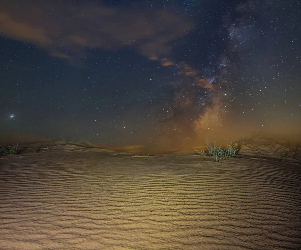 Drammatica Scena Notturna Lattea Sopra Deserto Sabbia — Foto Stock