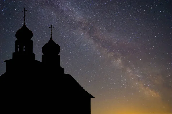 Christian Church Silhouette Milky Way Background Night Scene — Stock Photo, Image