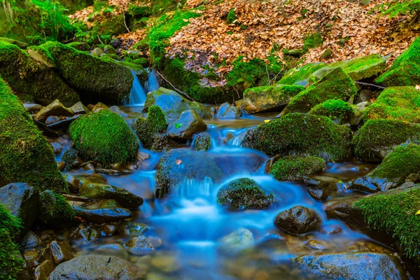 Mountain Brook Pędzi Kamieniach Moss — Zdjęcie stockowe