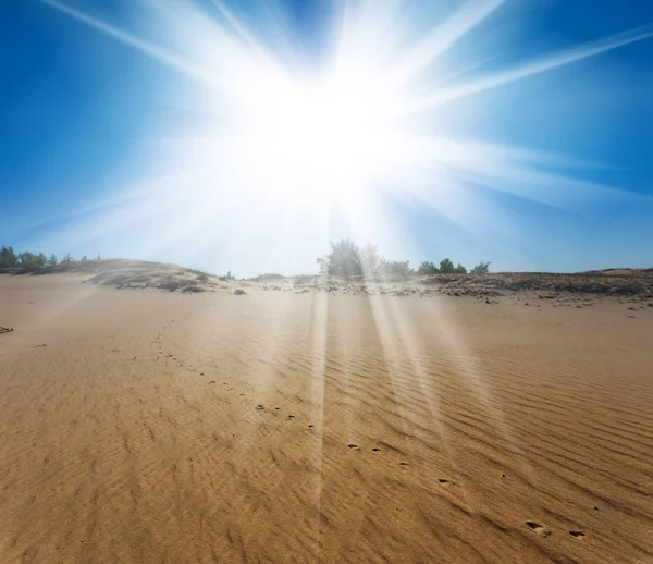 Sandy Desert Rays Sarkle Sun — Stock Photo, Image