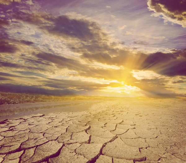 Tierra Seca Agrietada Atardecer Viejo Fondo Natural Estilizado — Foto de Stock