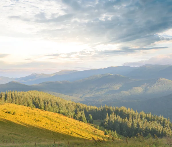Večerní Horská Krajina Zelené Horské Údolí Při Západu Slunce — Stock fotografie