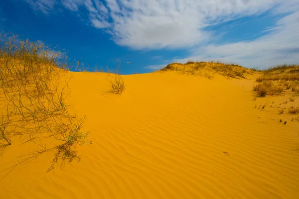 Paisagem Quente Verão Deserto Arenoso Sob Céu Nublado — Fotografia de Stock