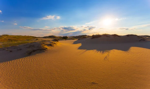 Hot Sandy Desert Panorama Bij Zonsondergang — Stockfoto