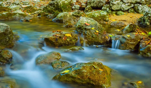 Гірський Каньйон Сцена Маленька Річка Серед Каменів — стокове фото