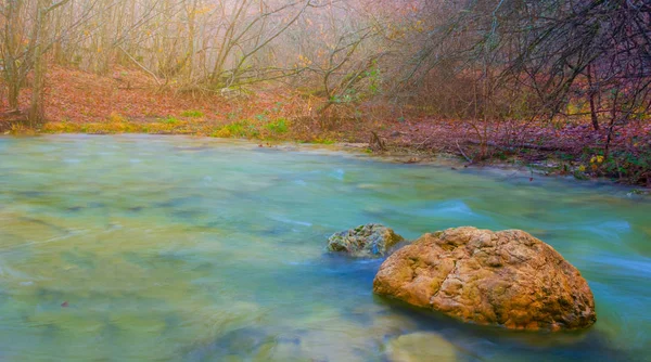 Őszi Hegyi Kanyon Jelenet Folyó Rohanó Hegyi — Stock Fotó