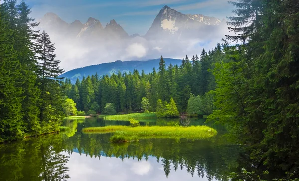 Lago Pequeno Entre Uma Montanha Snowbound Cena Bonita Vale Montanha — Fotografia de Stock