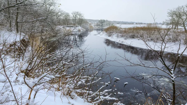 Quiet Winter Outdoor Scene River Snowbound Forest Coast — Stock Photo, Image