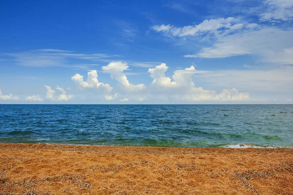 Summer Sandy Sea Beach Cloudy Sky Summer Natural Background — Stock Photo, Image