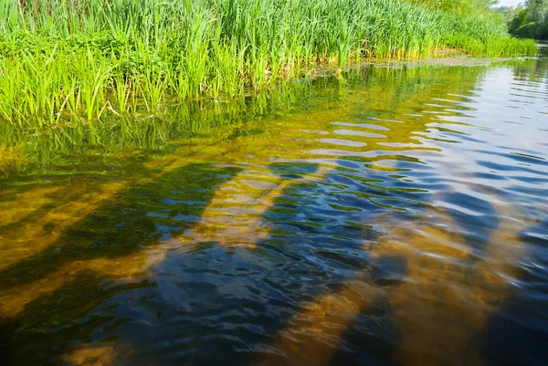 Close Rustige Zomer Kleine Rivier Outdoor Landelijke Achtergrond — Stockfoto