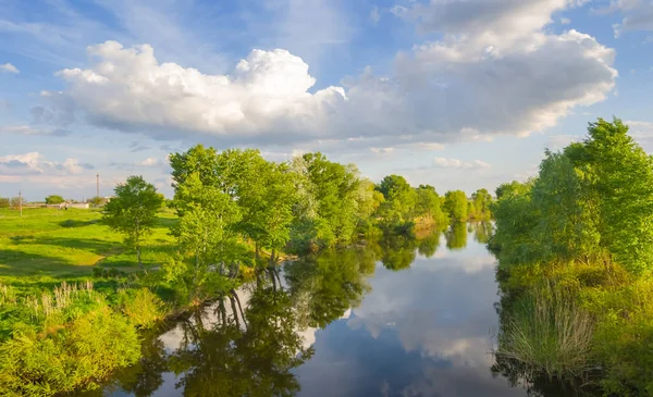 Ruhiger Sommerfluss Mit Wald Der Küste Sommerliche Landschaft — Stockfoto