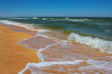 Dalgalı kumlu sahil, yaz tatili sahnesi