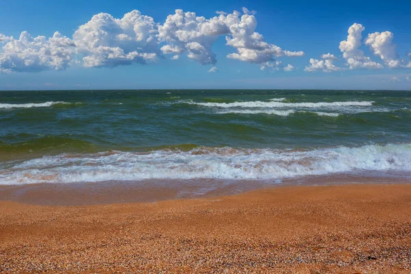 Sandy Sea Beach Waves Summer Sea Vacation Scene — Stock Photo, Image