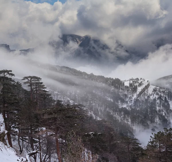 Pendiente Del Monte Nieve Las Nubes Densas —  Fotos de Stock